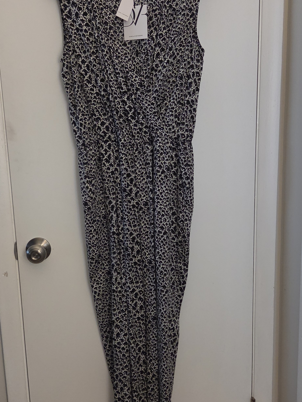 Diane Von Furstenberg Black and White Printed Sleeveless Jumpsuit